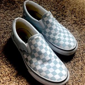Vans checkerboard slideons ! Light blue and white.
